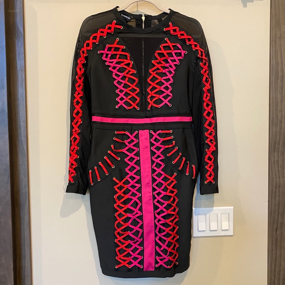 NWT Bebe Long Sleeve Bandage Dress Size M